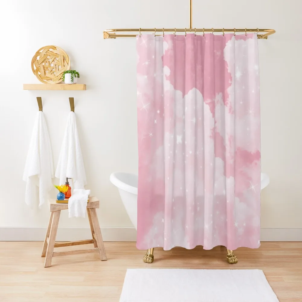 

Pink Clouds Sparkling Shower Curtain Cover Waterproof Shower And Anti-Mold Bathtub For The Bathroom Curtain