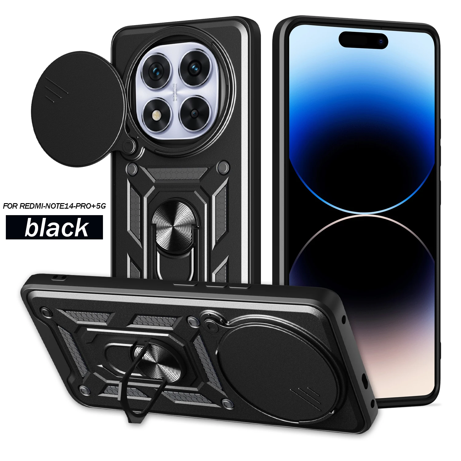 Coque blindée antichoc pour Redmi Note14 Pro 5G 4G, support de voiture, housse de téléphone pour Redmi Note14 ProPlus + Protection d'objectif d'appareil photo Fundas