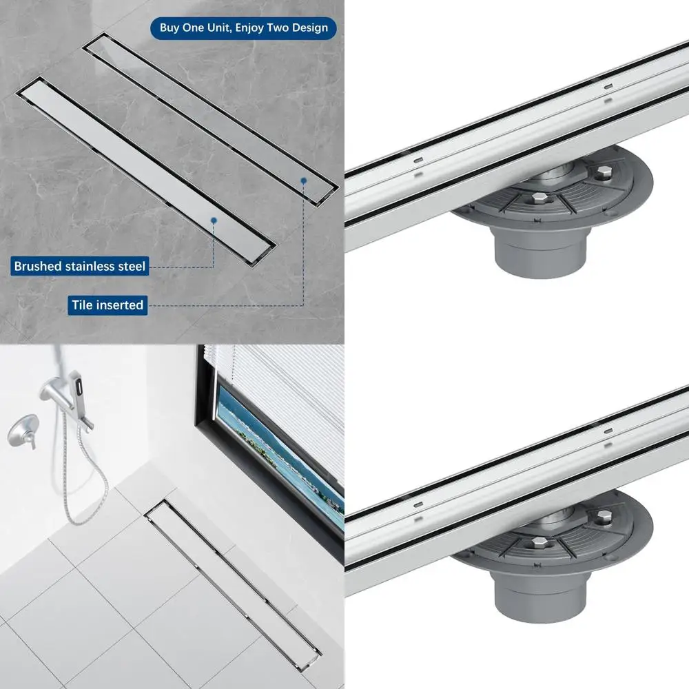 

Stainless Steel 36 Brushed Shower Drain with Flat & Tile Insert, Hair Catcher Included