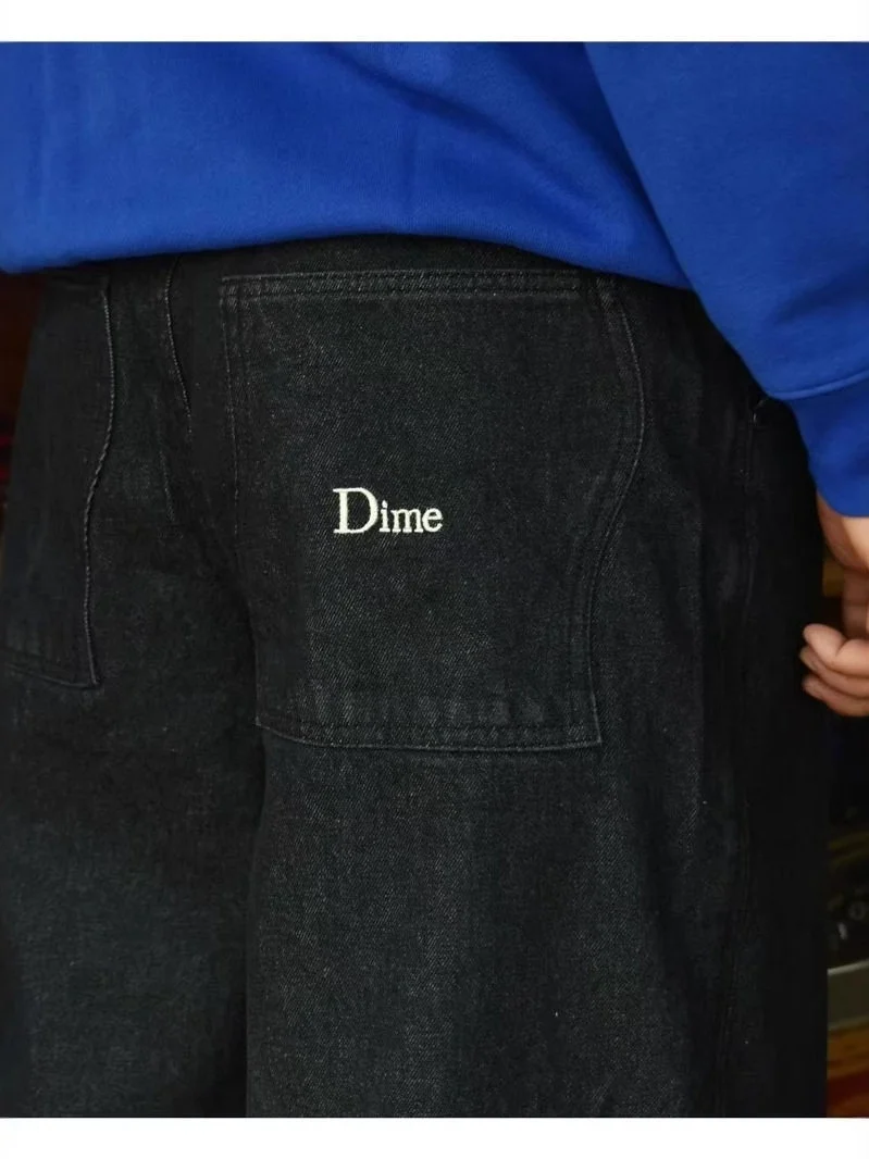 DIME PANTS American Retro Street Skateboarding Embroidered Loose Straight Leg Men's Jeans Casual Low Waist Washed Denim
