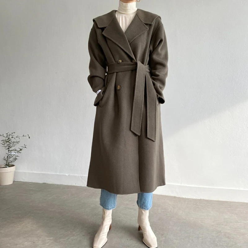 

Woman Clothes Clothes Outwear 2022 Overcoats Vintage Jacket Winter Women Trench Coat Korean Long Woolen Blend Coats Solid Thick