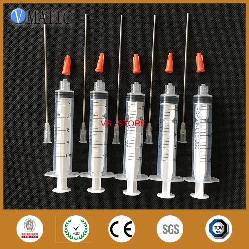 Free Shipping Non Sterilized 5 Sets 10cm 100mm Tubing Length 16G Blunt Needle Tip 10ml/Cc Syringe And Red Syringe Stopper