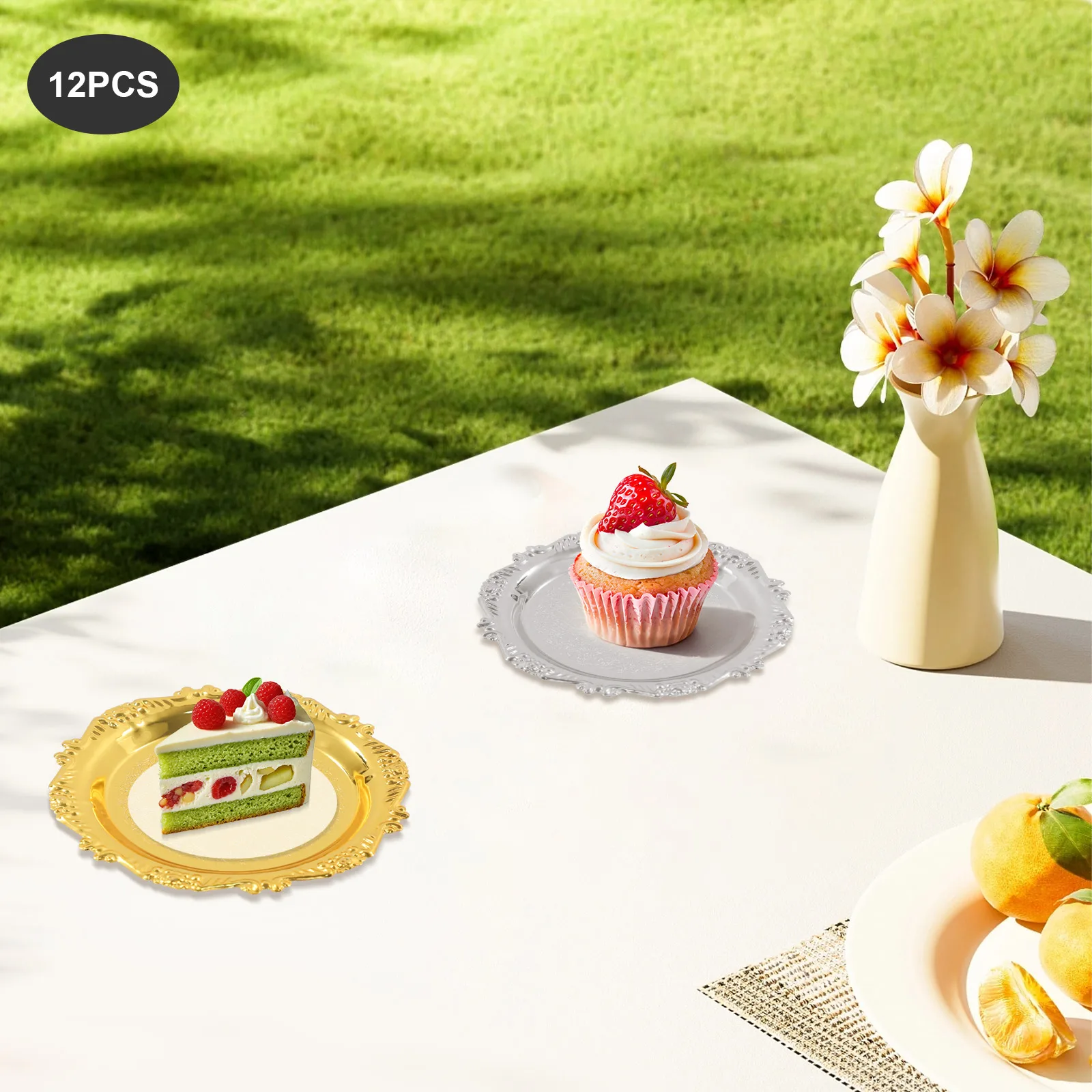 

6 шт. золотой/серебряный сервировочный поднос, круглая металлическая тарелка для закусок, ресторанный поднос, тарелка, поднос для демонстрации ювелирных изделий на день рождения, свадьбу, банкет