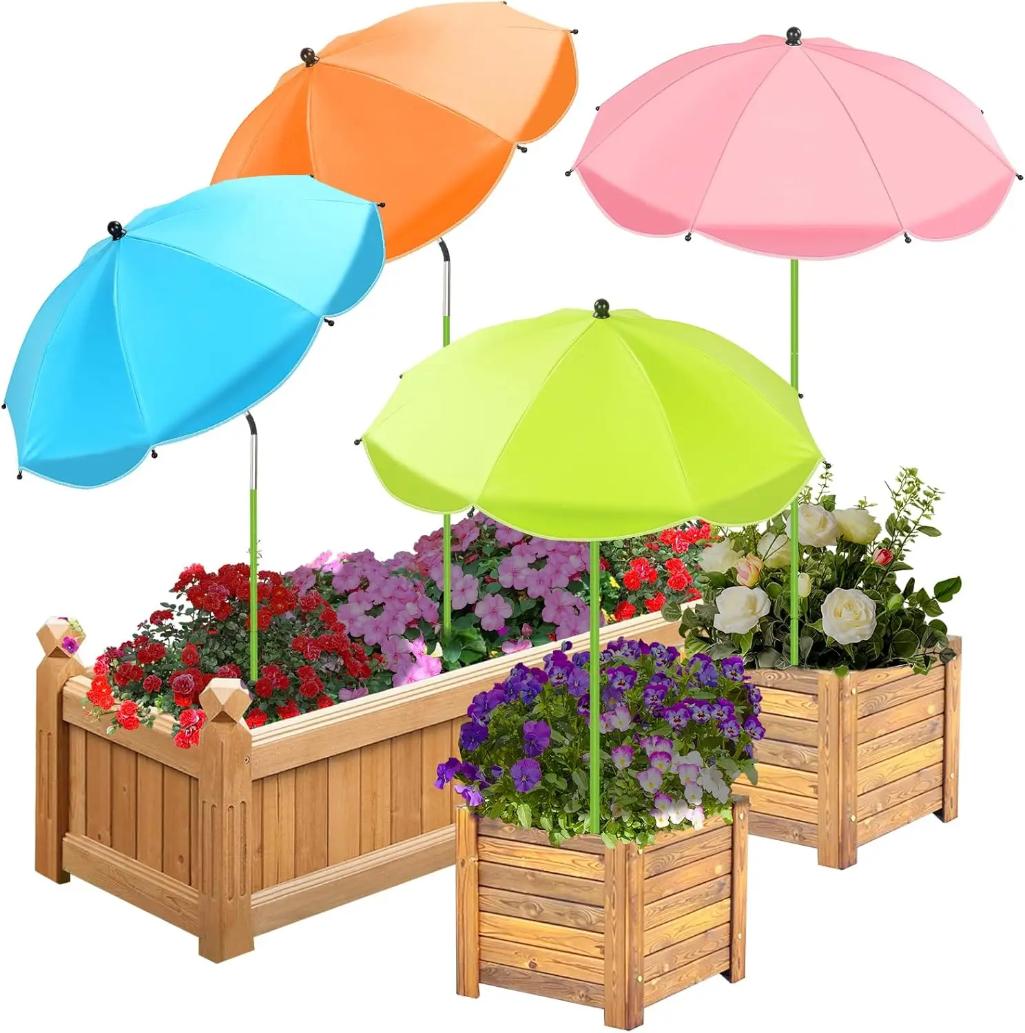 

4 Pack Plant Umbrellas for Outdoor Plants, 26" Larger Shade with Adjustable Angle, 43.4" Higher Sun Protection for Garden Beds