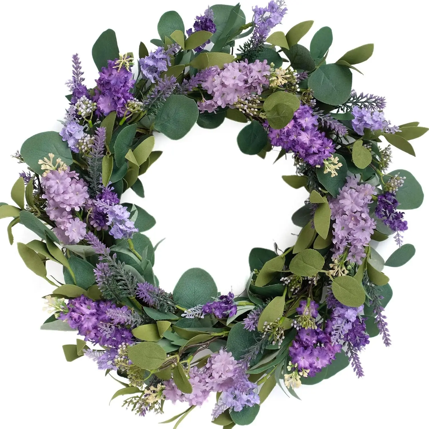 

18" Artificial Eucalyptus Leaves Wreath for Rustic Farmhouse Decor, Front Door or Window, Wedding and Spring Use