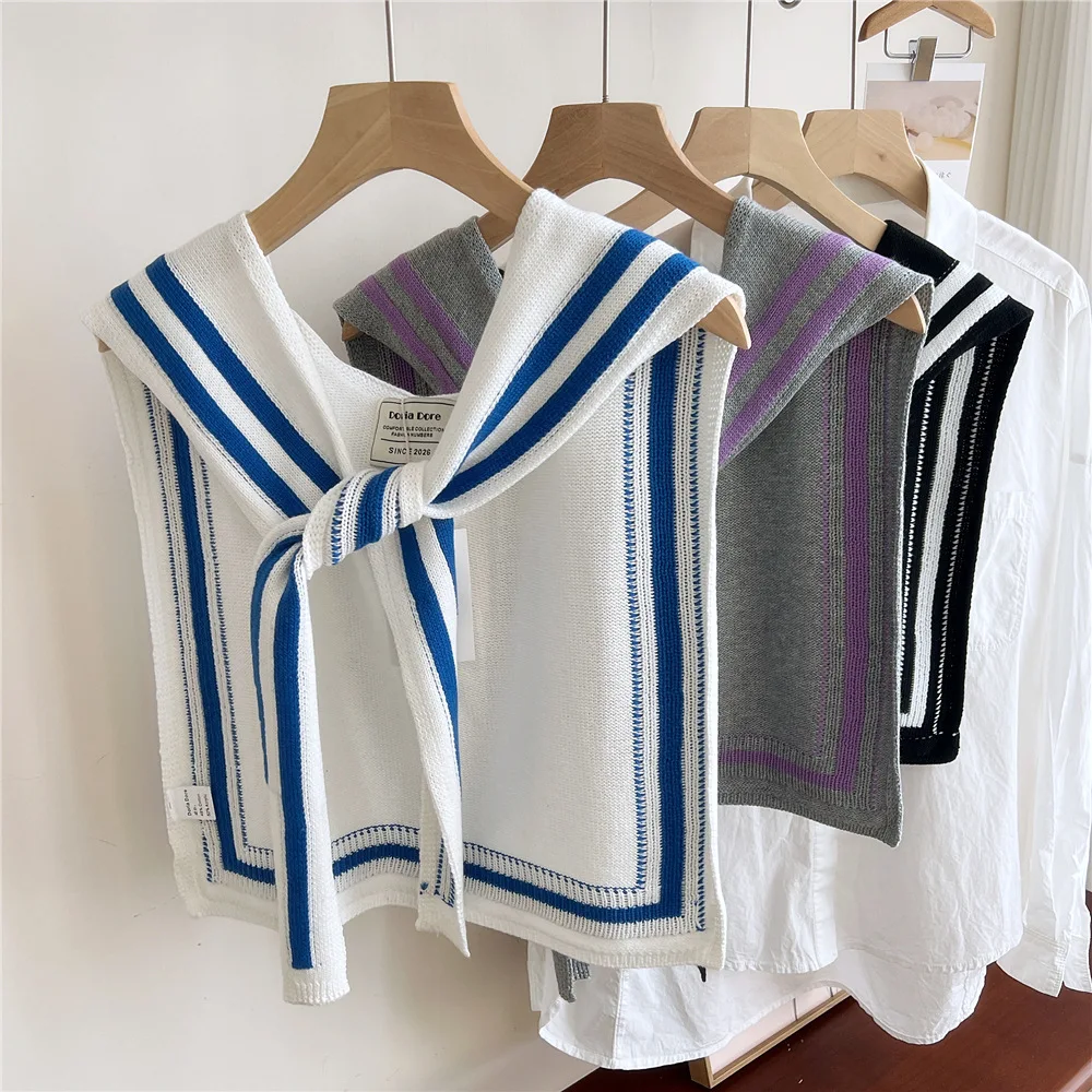 43*103cm Knit Stripe Sunscreen Shawl Scarf Decoration Fake Detachable Collar Dress Accessories Protect Neck Shoulder