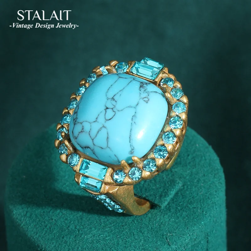 Vintage Art Deco Türkis Ring |   18 Karat vergoldetes und kupferfarbenes |   Krappen-Set-Stein-Design