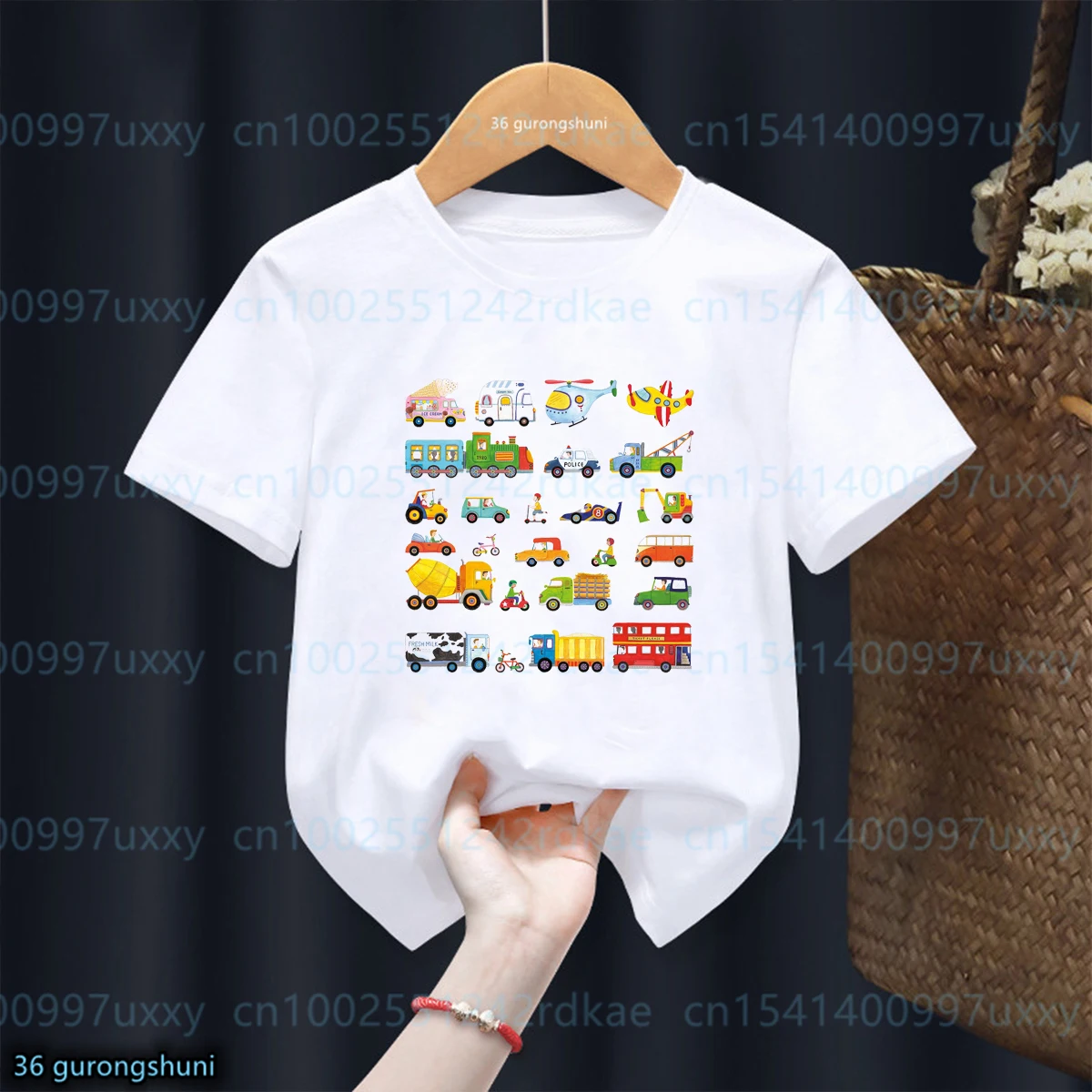 New Kids tshirt Funny Engineering Vehicle Traffic Car Cartoon Print tshirt Boys Cute Boys Clothes Summer White Short sleeved Top
