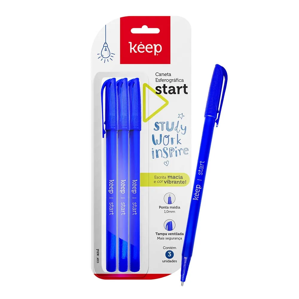 1.0mm Blue Blister Medium Tip Ballpoint Pen with 3 Units Keep - EI158