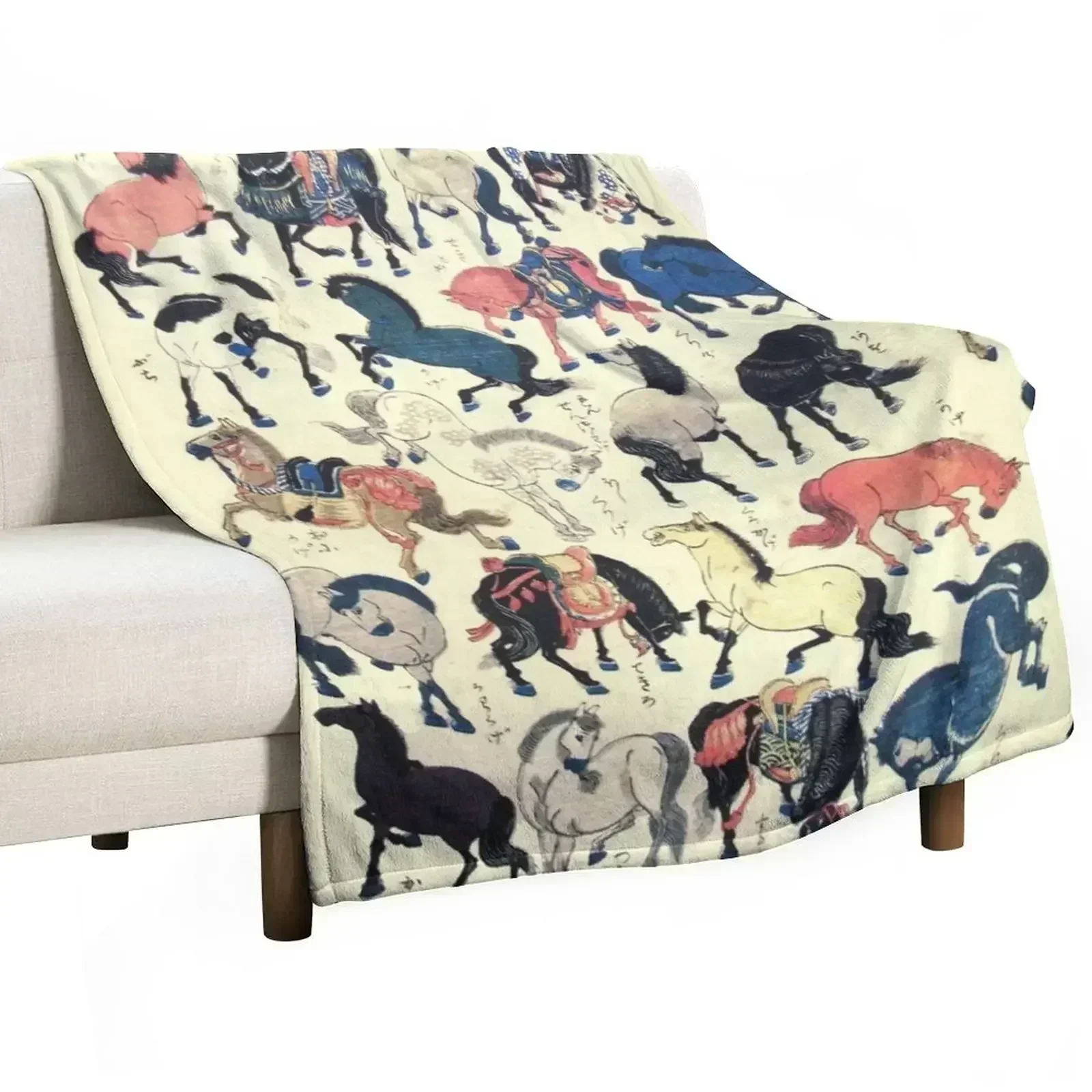 ASIAN HORSES Japanese Study Throw Blanket Bed linens Flannel Quilt Decoratives Custom Sofa Quilt Blankets