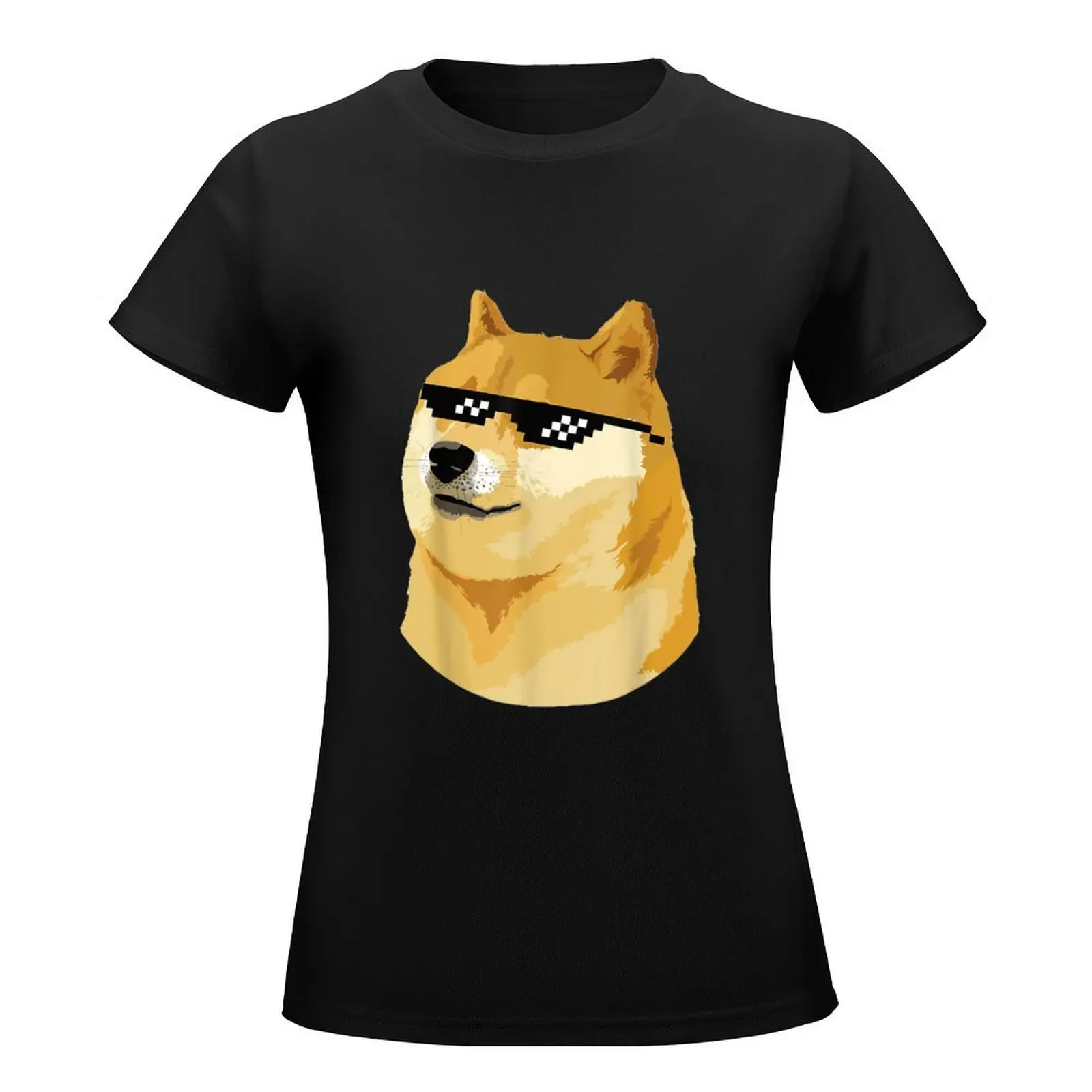 Doge with deal with it glasses T-Shirt Female clothing heavyweights Woman fashion