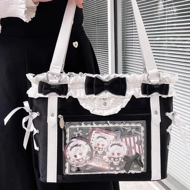 

Y2K Lace Itabag Bow Itabag Knot Tote Bag Tote Bag Japanese JK Sweet Kawaii Girl Anime Transparent High Capacity Size Itabag New