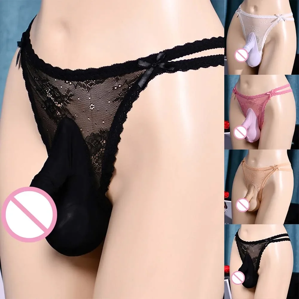 

2023 Mens Lace Erotic Lingerie T-back Thong Sissy Pouch Panties Ultra-thin Briefs See-Through G-String Lingerie Hombre