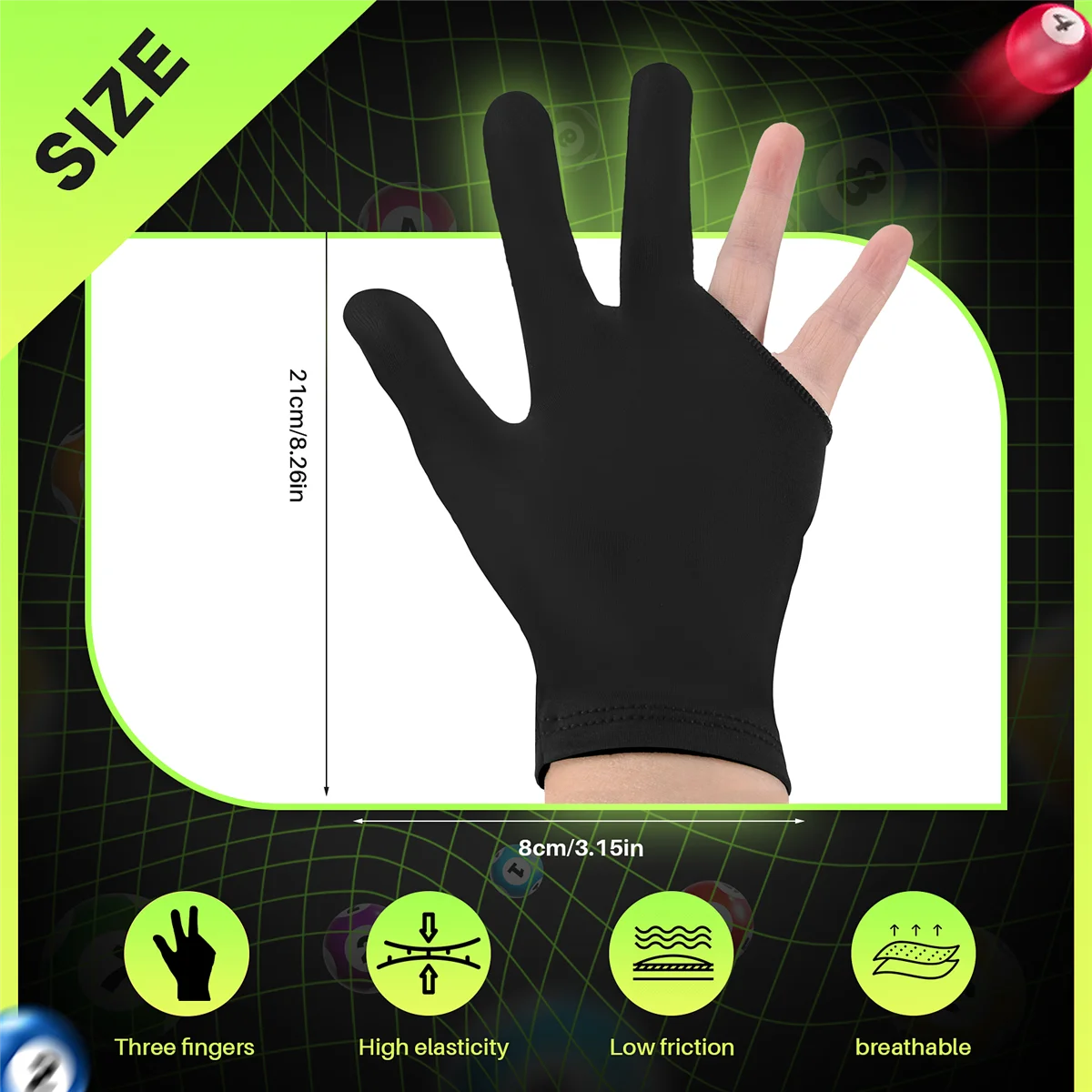 SMIEA 20Pcs Breathable Billiard Gloves Snooker Left Right Hand Gloves 3 Fingers Cue Gloves for Women Men Billiard Accessories