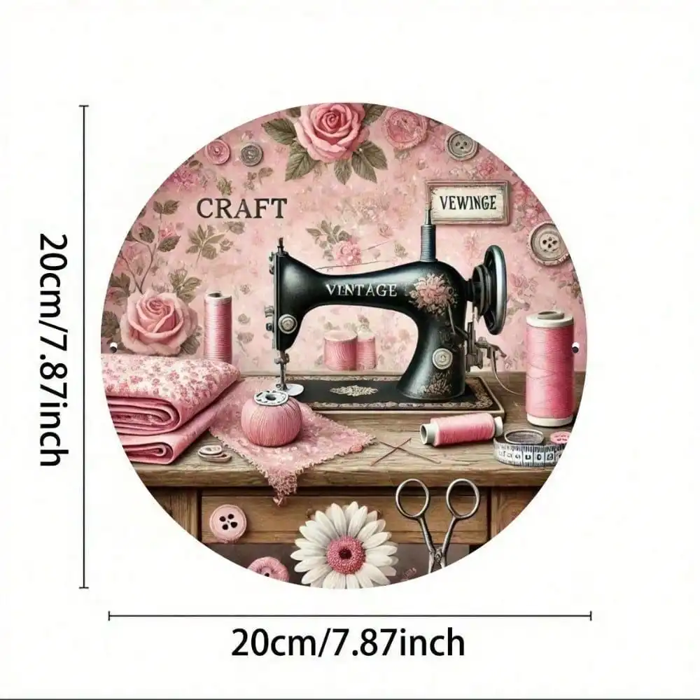 Vintage Retro Aluminum Wall Art 8x8 Inch Waterproof Rustproof Tin Sign Sewing Machine Decor
