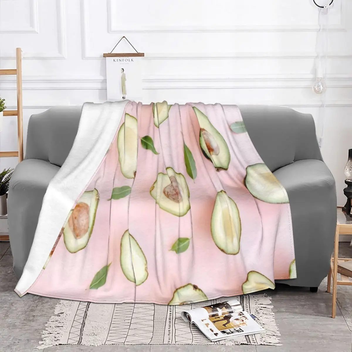 Avocadoa Funny Blanket Flannel Print Fruit Portable Super Warm Throw Blanket for Home Couch Quilt