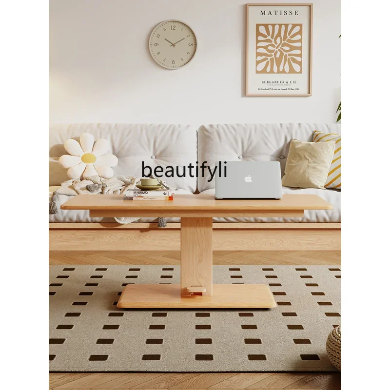

x1Solid Wood Mobile Coffee Table Small Apartment Multi-Functional Coffee Table Japanese Lifting Coffee Table Desk Integrated
