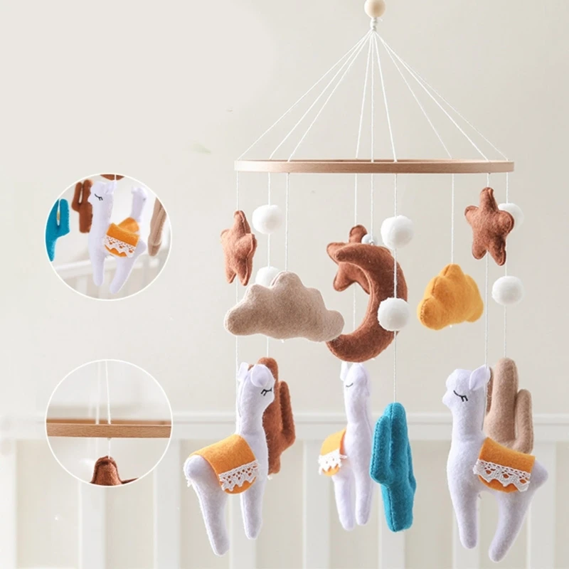 Brinquedo desenvolvimento visual infantil macio feltro alpacas berço móvel fácil anexar decorações carrinho leve 15ub