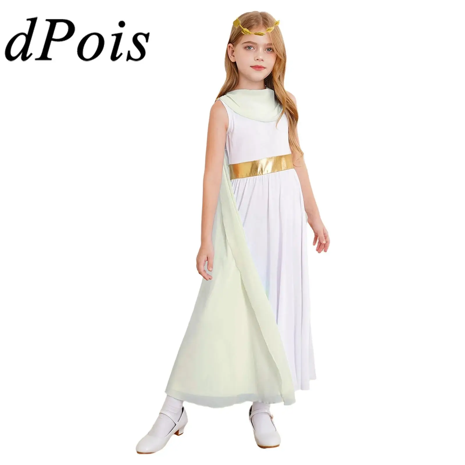 Kids Cosplay Dress for Girls Halloween Ancient Greek Princess Costume Children Greece Toga Dress Party Athenian Roman Robe