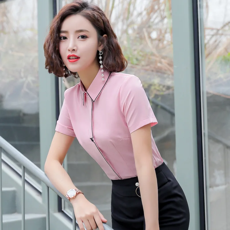 IZICFLY New Summer Style Fashion Interview Ladies Tops Short Sleeve Elegant Formal Office Shirts For Women Work OL Blouses Wear