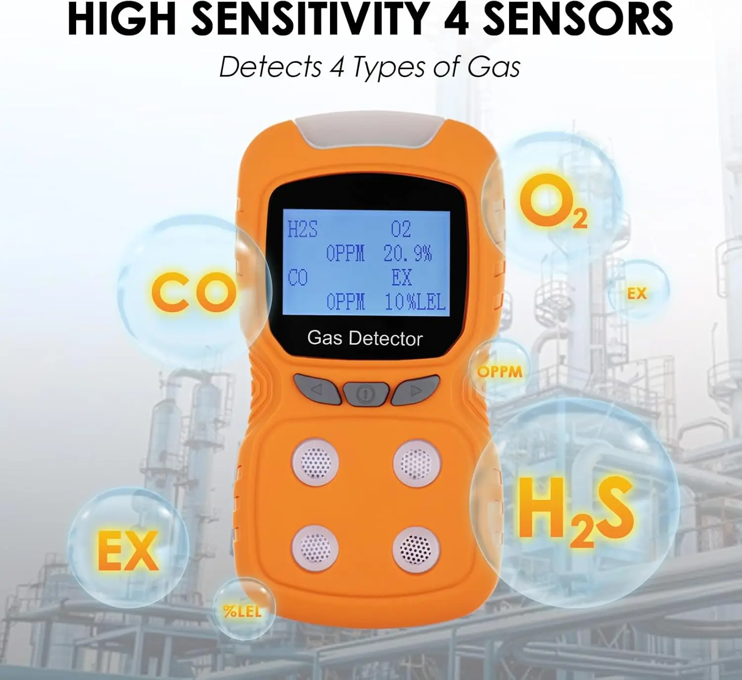 Portable Digital High Accuracy 4 Detector H2S CO O2 EX Combustible Rechargeable Clip-On Audible Visual Vibration Alarms Work