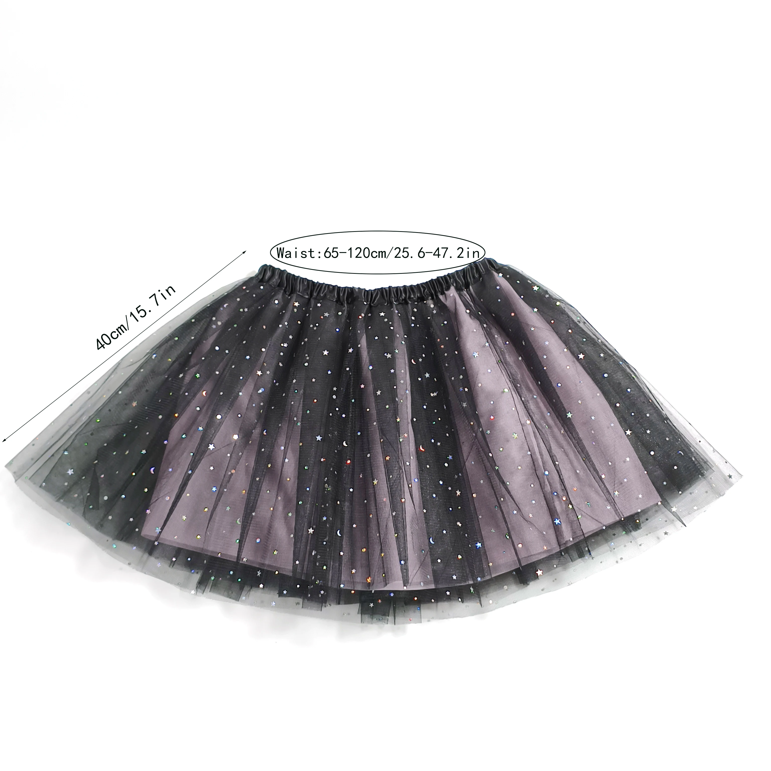 Colorful Star Sequin Tutu Skirt Adult Mesh Puffy Short Skirt Halloween Stage Performance Half-length Tulle Skirt Black Pink