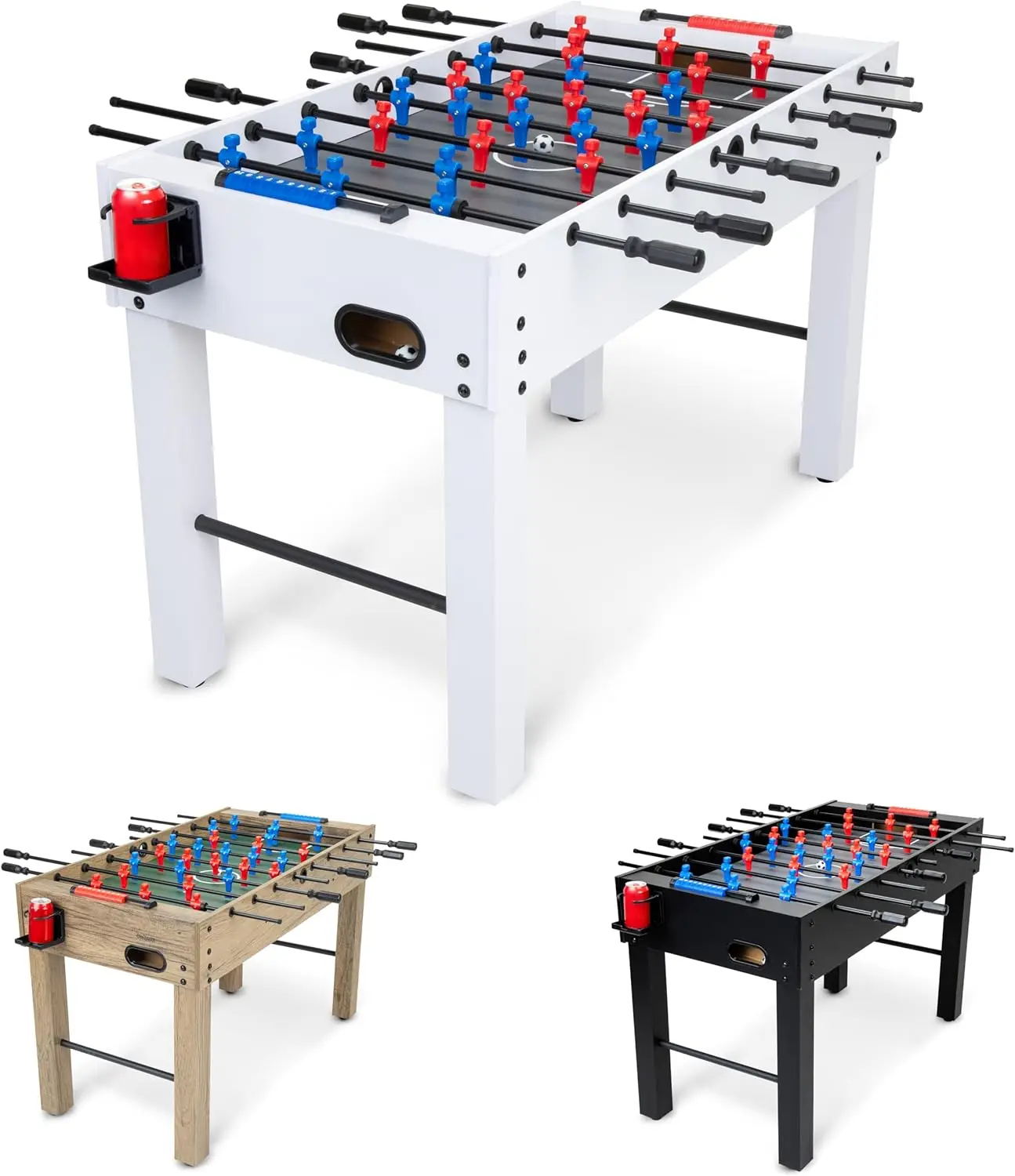 Mesa de futbolín de tamaño sala de juegos de 48 pulgadas: incluye 4 pelotas y 2 portavasos: negro, roble o blanco