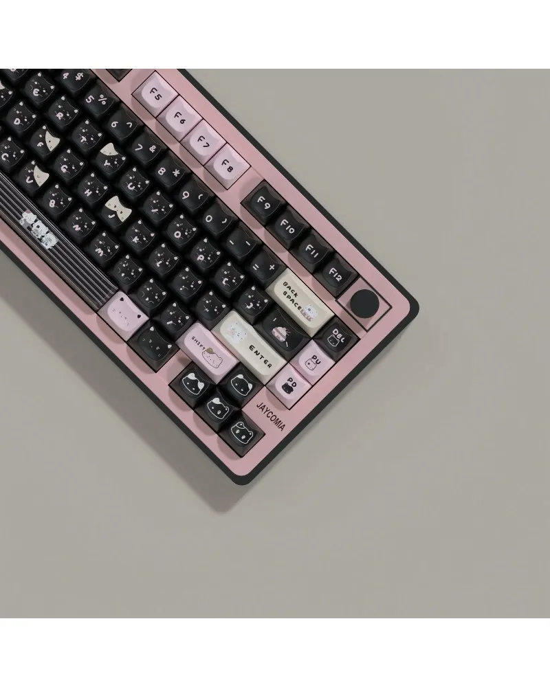 

Pink White Black Dual Color Cat Themed PBT Sublimation Keycaps Full Set Split Spacebar 7u Supplementary Keys