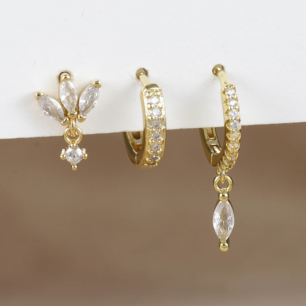 3 قطعة عيون الحصان الموضة قلادة ثقب طقم من الحلقان للنساء الفولاذ المقاوم للصدأ الزركون الأذن ترصيع القرط العصرية مجوهرات aretes