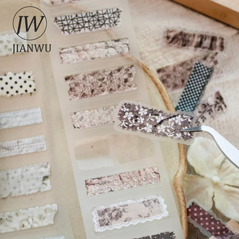 JIANWU 50mm*200cm Vintage Cloth Flower Pattern Label Landscape Material Collage Scrapbooking PET Tape Journal Stationery