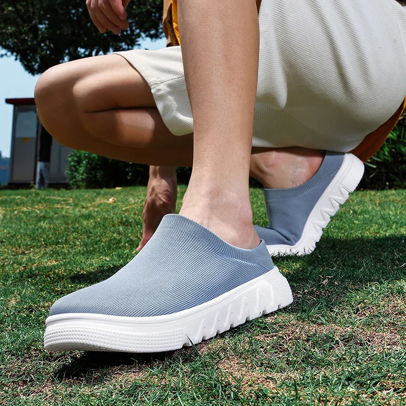 Wide Toe Casual Shoes For Men Women Summer Platform Half Shoes Breathable Knit Men's Loafers Comfy Lightweight Slip-on Shoes Man