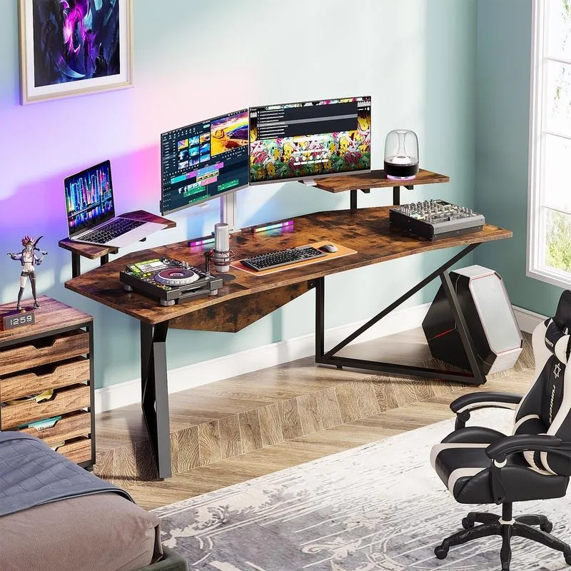 Tribesigns 70.9" Large Computer Desk Wing-Shaped Gaming Studio Desk with Monitor Stand for Live Streamer