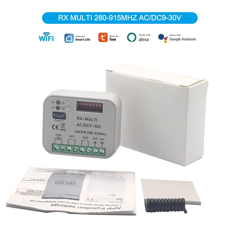 

Пульт дистанционного управления для гаражных ворот RX-Multi 280-915МГц Tuya WIFI + радиочастотный пульт дистанционного управления DC9-30V