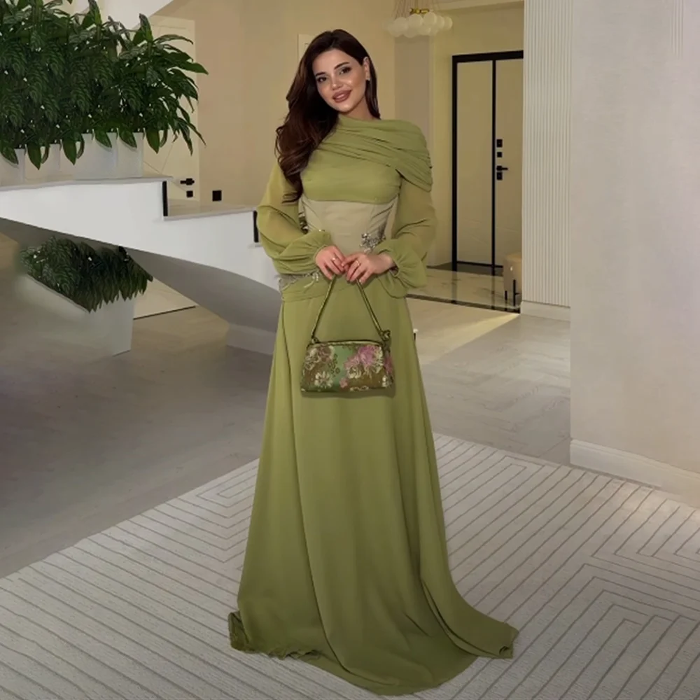 

Women's Formal Evening Gowns Chiffon Long Sleeve Pleated Straight Evening Dresses Elegant Party Gowns for Women Formal Dresses