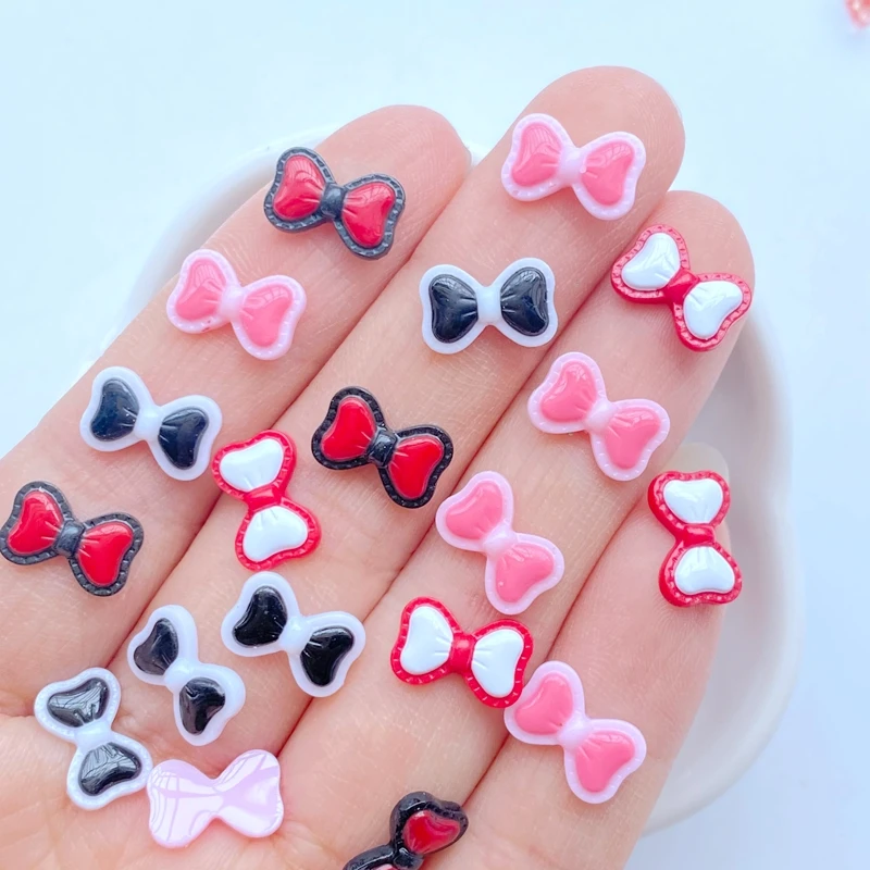100Pcs New Mini Cute 7*11mm Love Bowknot Series Flat Back Resin Cabochons Scrapbooking DIY Jewelry Craft Decoration Accessorie
