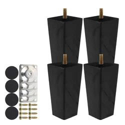 4pcs Wooden Sofa Legs 6/15/20cm Height Replacement Furniture Legs Black Square Furniture Feet for Sofa Couch Chair Bed Table Leg