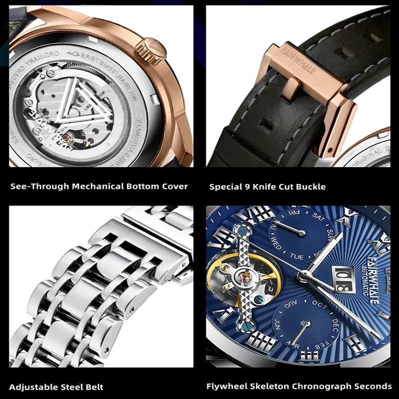 Hot Fashion Automatic Watches Mens Brands Mark Fairwhale Calendar Business Man Clocks Luxury Mechanical WristWatch Dropshipping