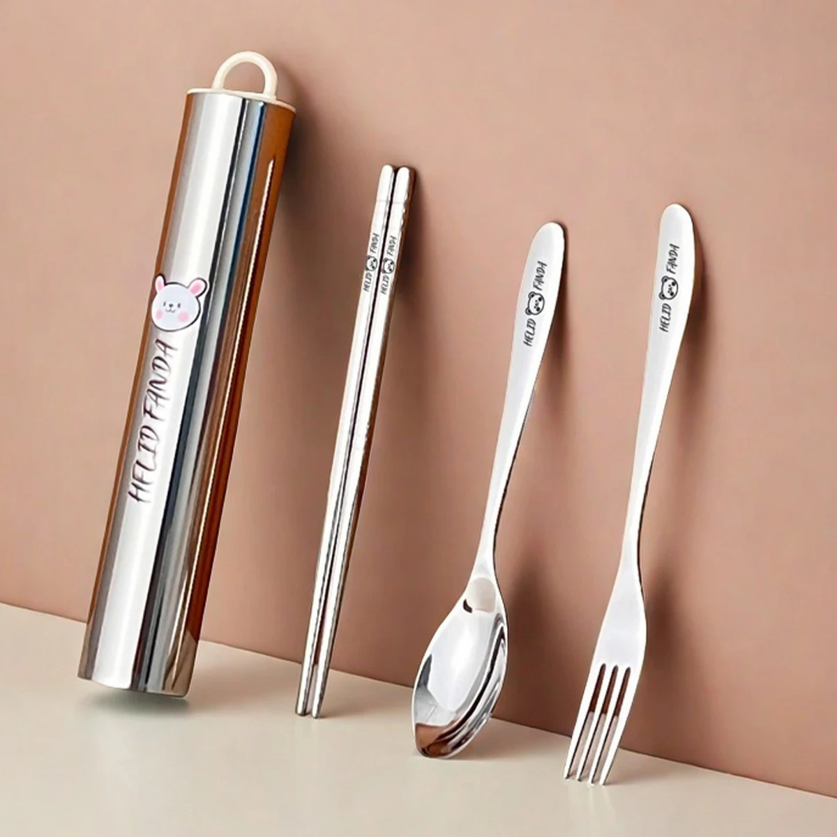 3/4pcs 304 Stainless Steel Tableware Set Portable Students Kids Cutlery Fork Spoon Chopsticks Dishwasher Safe Picnic Flatware