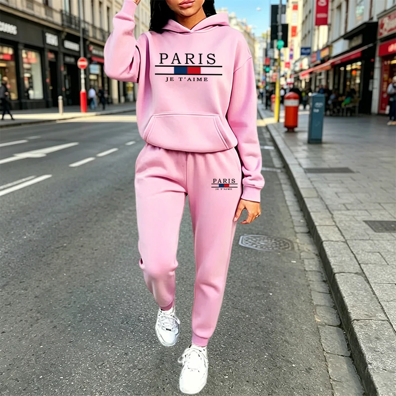 Trendige Damenoutfits 2026 Lässiger Kapuzenpullover-Anzug Outdoor-Sportbekleidung Jogging-Kleidung Herbst-Winter Warme Damen-Hosensets – Detail 7
