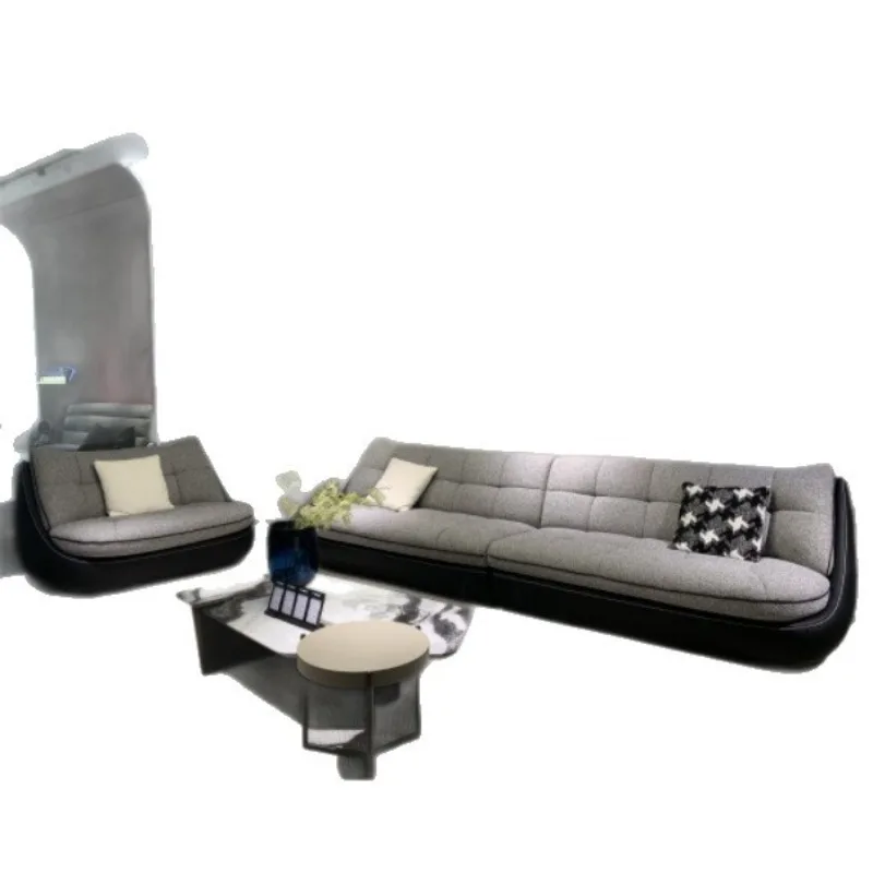 

Modern simple cotton and linen with leather sofa living room home rental house apartment size combination