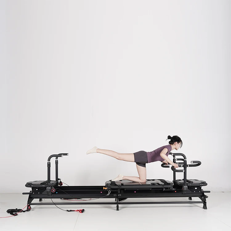 Black Aluminum Commercial Core Bed Reformer Machine Adjustable Durable Extra Wide Multifunction Body Pilates Studio Health