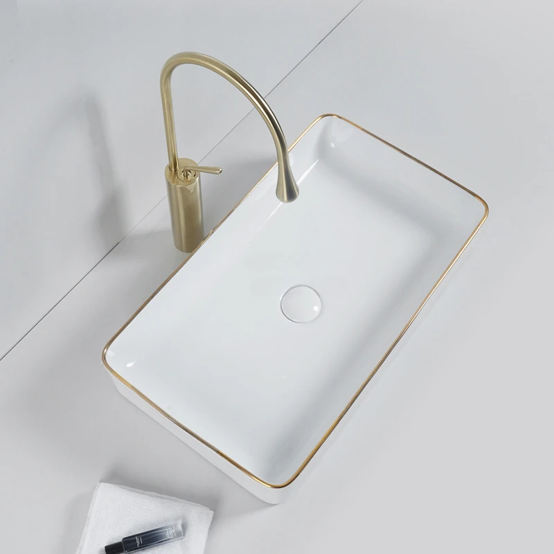 Nordic Phnom Penh Bathroom Sinks Light Luxury Square Countertop Basin Home Bathroom Basin Ceramic Single Basin Simple Washbasin