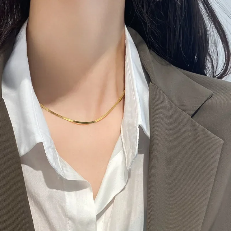 Minimalist Fashion 925 Sterling Silver Blade Chain Necklace for Women Collarbone Chain Choker Necklace Jewelry Accessories Gifts