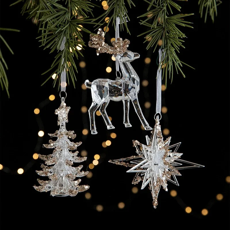 Acrylic Transparent Christmas Ornaments Transparent Snowflake Butterfly Christmas Reindeer Ornament 2025 New Year Decor For Home