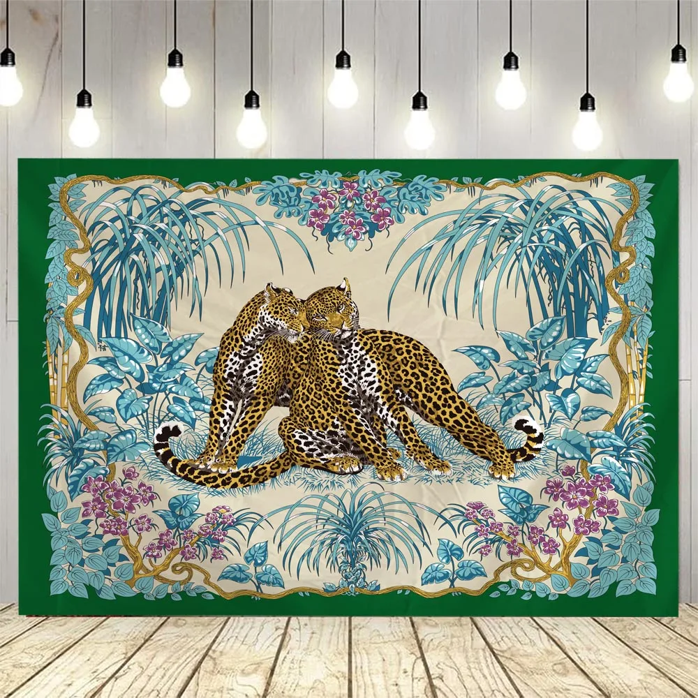 

Retro leopard tapestry animal fabric mural tiger peacock wall hanging aesthetic bedroom decoration home background poster