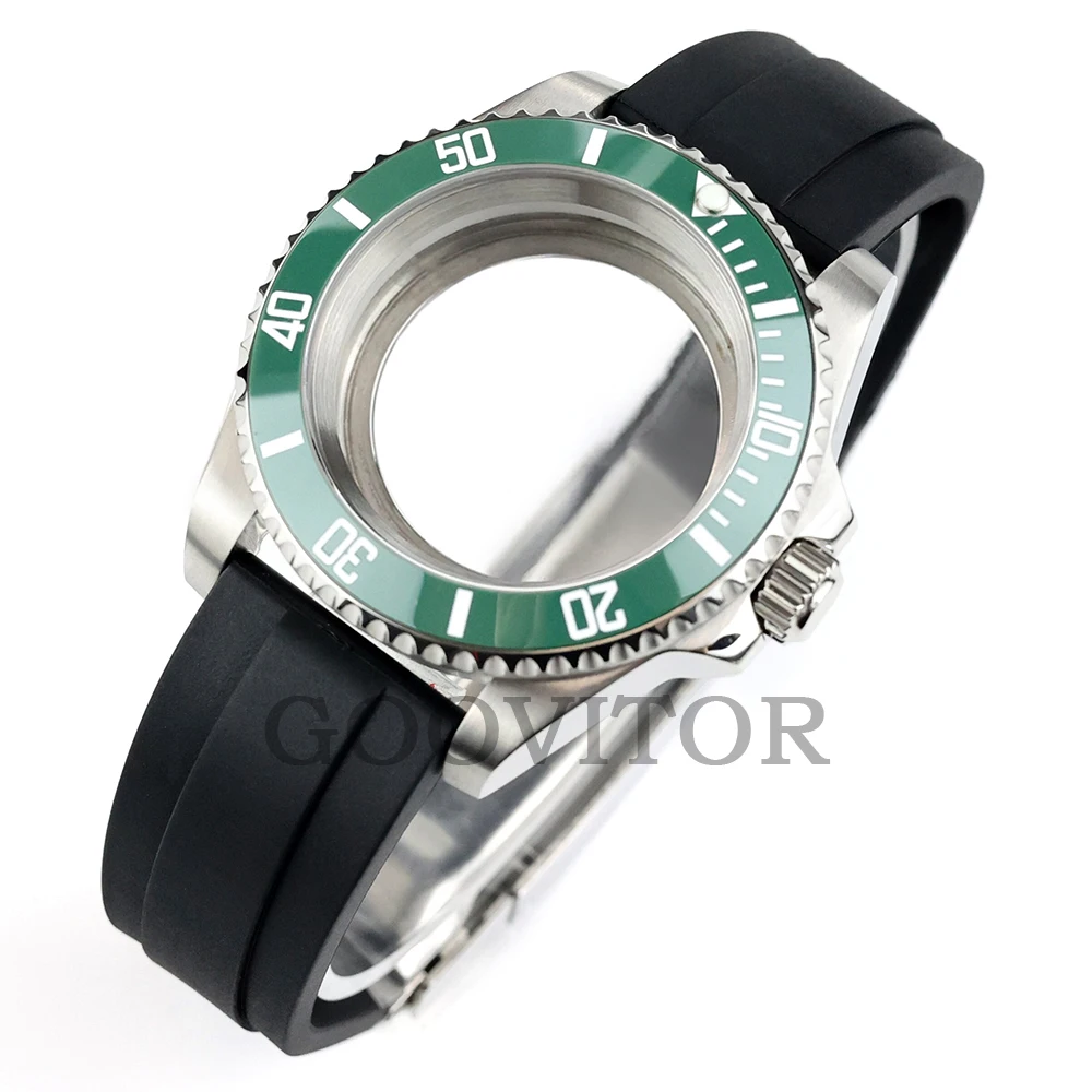 40mm Watch Case Rubber Bracelet For NH34 NH35 NH36 NH38 Movement Submariner GMT Yacht-Master Case Waterproof Watch Accessories
