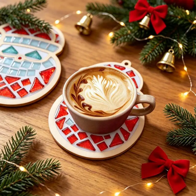 Santa Claus Mosaic Coaster DIY Kit Stress Relief Handmade Art Desktop Decorations Crafts Christmas Party Holiday Gifts for Adult