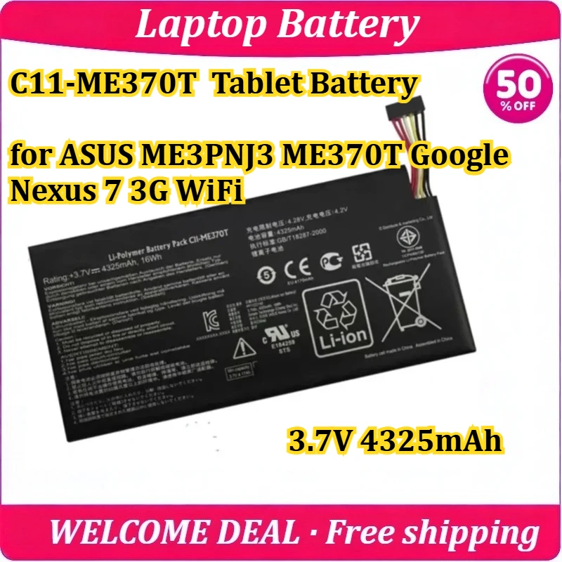 

[New] C11-ME370T for ASUS ME3PNJ3 ME370T Google Nexus 7 3G WiFi Tablet Battery 3.7V 4325mAh Replacement Lithium Battery
