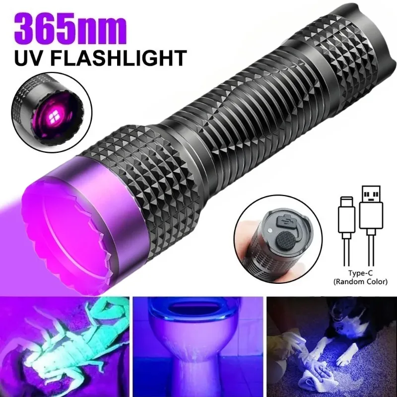

Powerful UV Flashlight 365nm Black Mirror Purple Torch Blacklight USB Rechargeable Ultraviolet Lantern for Pet Urine Detection