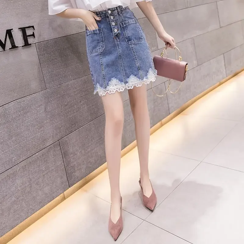 Faldas vaqueras ajustadas de cintura alta para mujer, faldas vaqueras de retales modestas de lujo, ropa de calle informal elegante, falda vaquera Premium para mujer